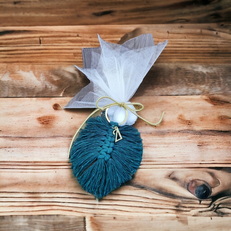 Μπομπονιέρα φύλλο μακράμε με αρχικό