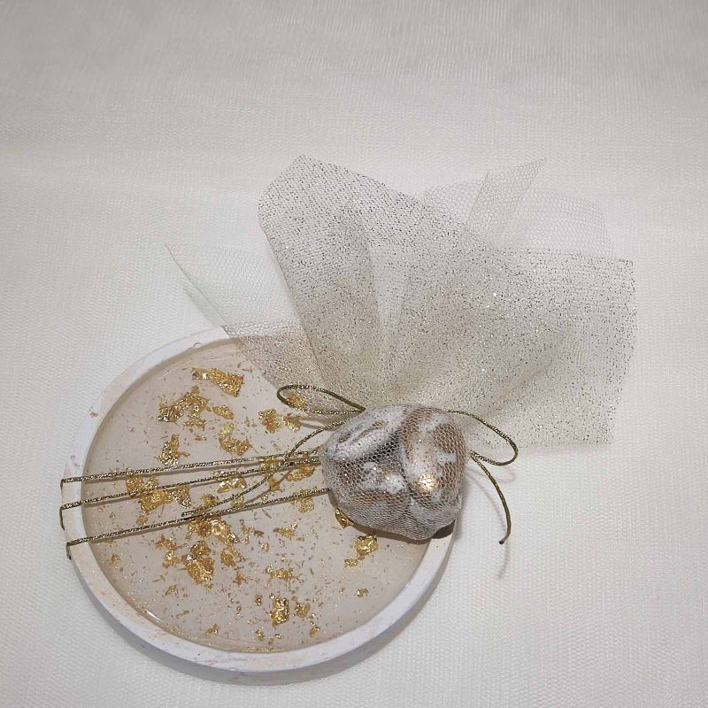 Σουβέρ με υγρό γυαλί φύλλα χρυσά